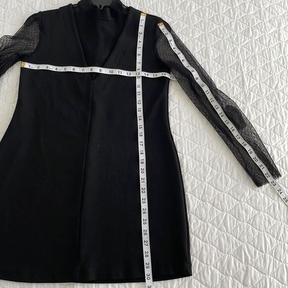 Zara Woman's Collection Sheer Sleeve High Collar Black Mini Dress size M… - Picture 9 of 10